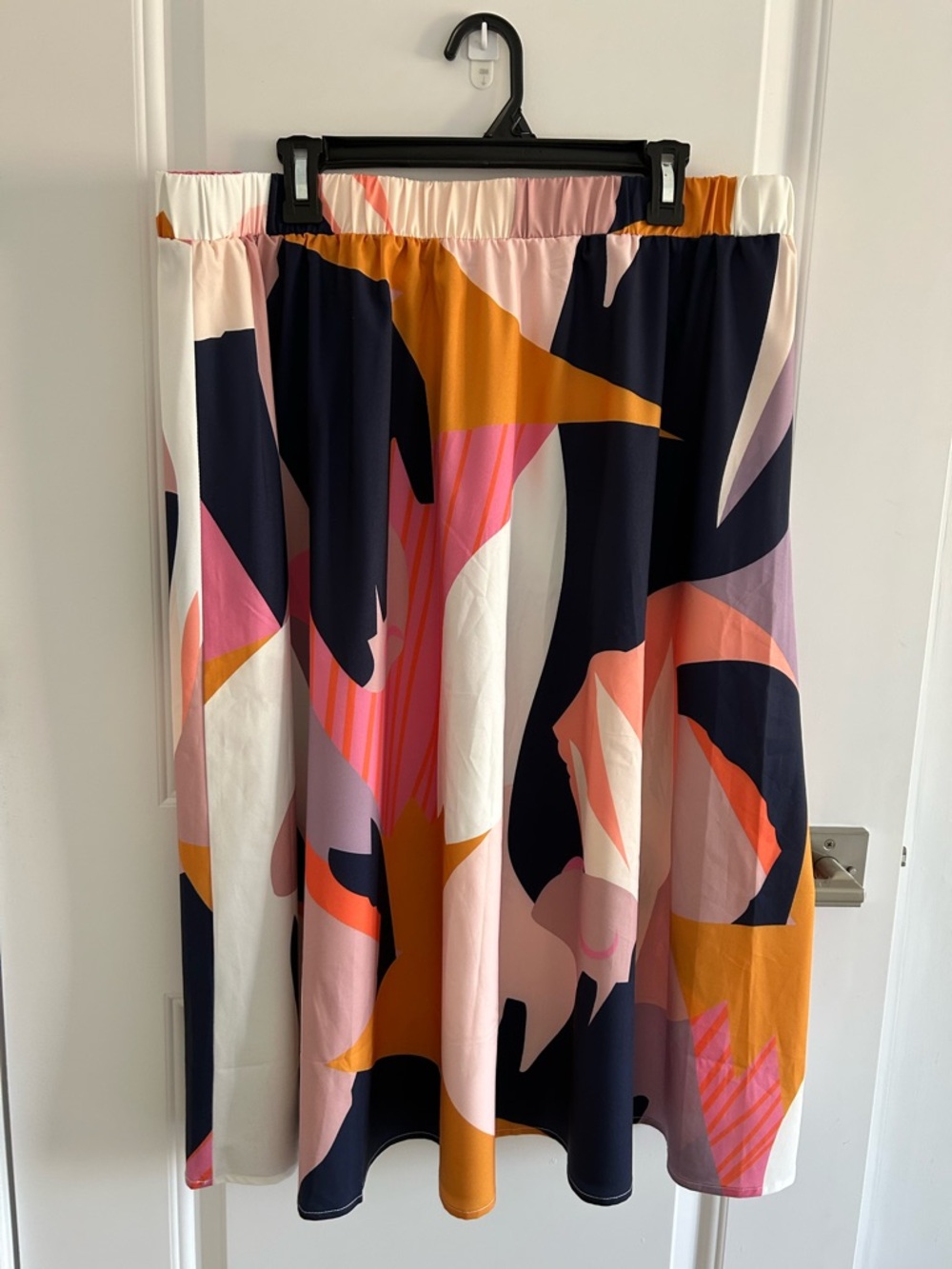 SHEIN Abstract A-Line Midi Skirt in Navy, Pink & Mustard